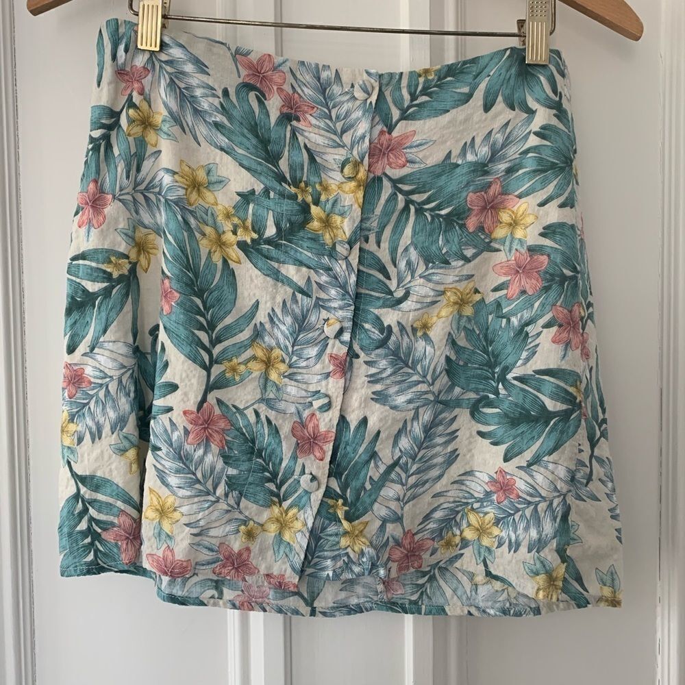 Emory park pink/green floral skirt set w/tie M